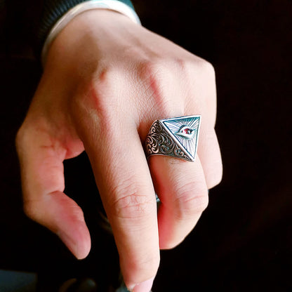 Ring - Vintage Eye of Providence Pyramid Triangle Size Adjustable