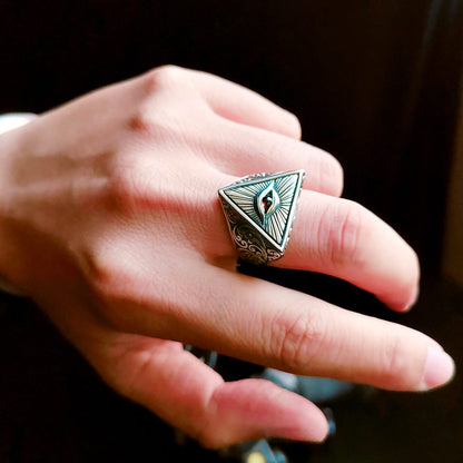 Ring - Vintage Eye of Providence Pyramid Triangle Size Adjustable